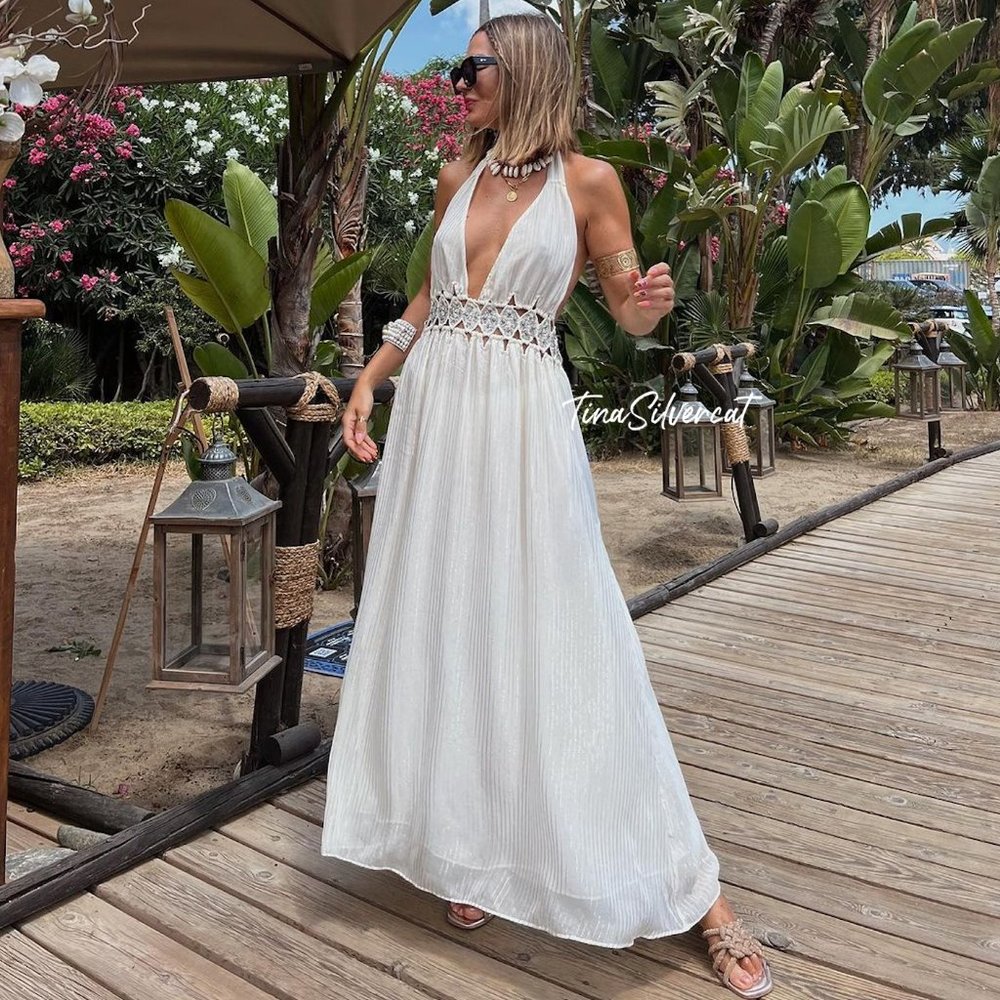 Zara White Cream Rhinestone Midi Dress NWT - Picture 5 of 16